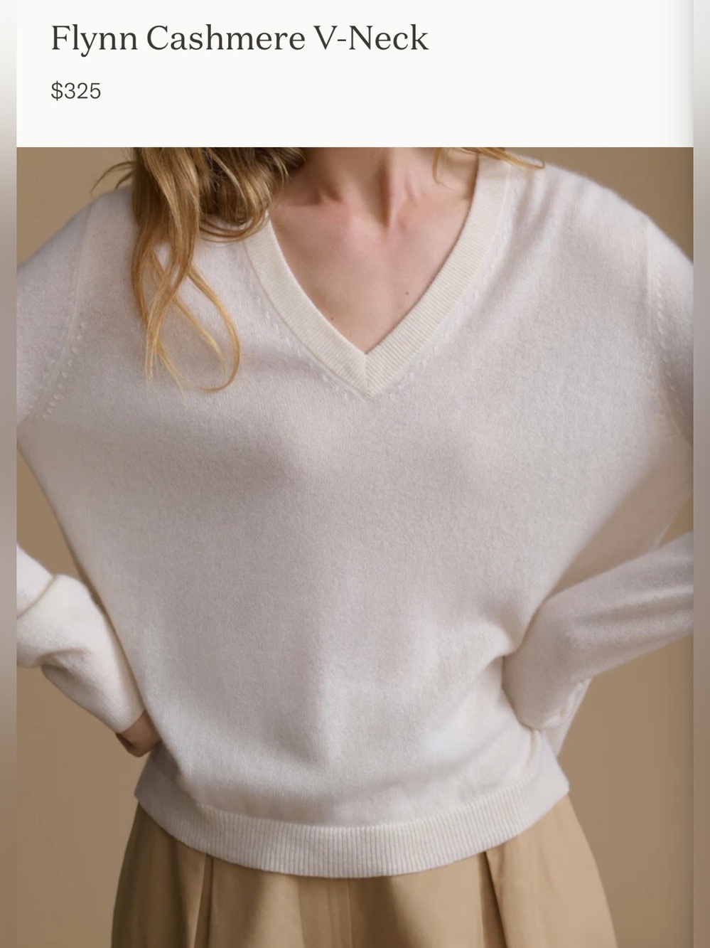 Jenni Kayne Cream Flynn 100% Cashmere Sweater, NEW, Size LARGE